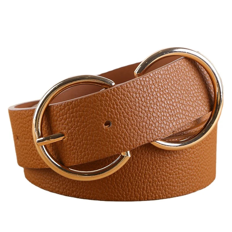Women Pu Leather Belt for Jeans Dress Waist Belts With Double O Ring Buckle