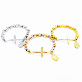 Cross Bracelet with 6mm Round Stainless Steel Beads Fashion Charm Accessory