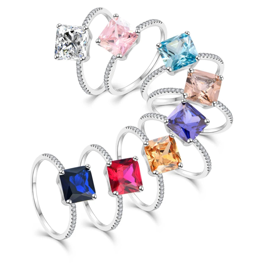 Wholesale Custom Fine Jewellery Rhodium Plated ODM 925 Sterling Silver Square CZ Gemstone Classic Women Rings