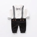 Wholesale Autumn Cotton Baby Boy Gentleman Romper Infant Tuxedo Jumpsuit Newborn Suspender Overalls Outfits Long Sleeve Bow Tie