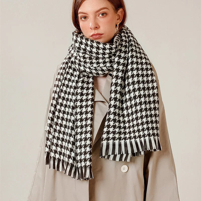 Thousand Birds Grid Scarf Female Winter 2026 New Style Plaid Scarf Wholesalers Thickened Shawl Scarf Female