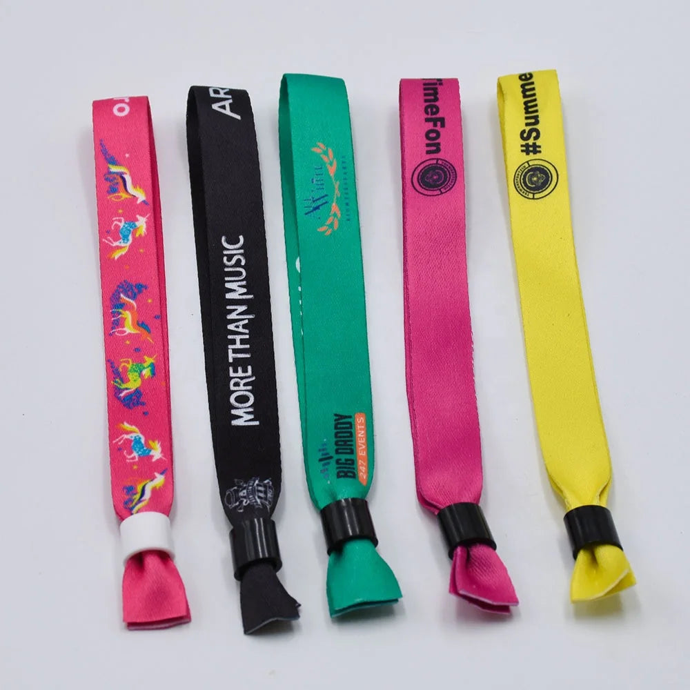 Factory Custom Barrel Lock Wristbands Plain Fabric Festival Cloth Entrance Ticket Event Satin Wristband for Concert
