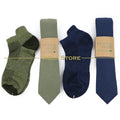 Striped Solid Cotton Necktie Socks Sets Blue Green Navy Spring Daily Casual Men Fashion Design Suit Tie Gift Cravat Accessory
