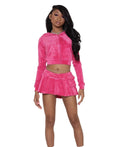 KY Fitness Velour Skirt Sets Long Sleeve Top Pleated Skirt for Women Summer Two Pieces