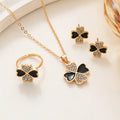 Cross Border Diamond Four-leaf Clover Jewelry Set Heart to Heart Stitching Four-leaf Flower Necklace Ring Earrings 3-piece Set
