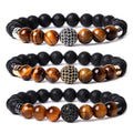 Wholesale Jewelry Red Yellow Tiger Eye Bracelet for Natural Stone Lava Howlite Micro Pave Ball Bracelets Women Men