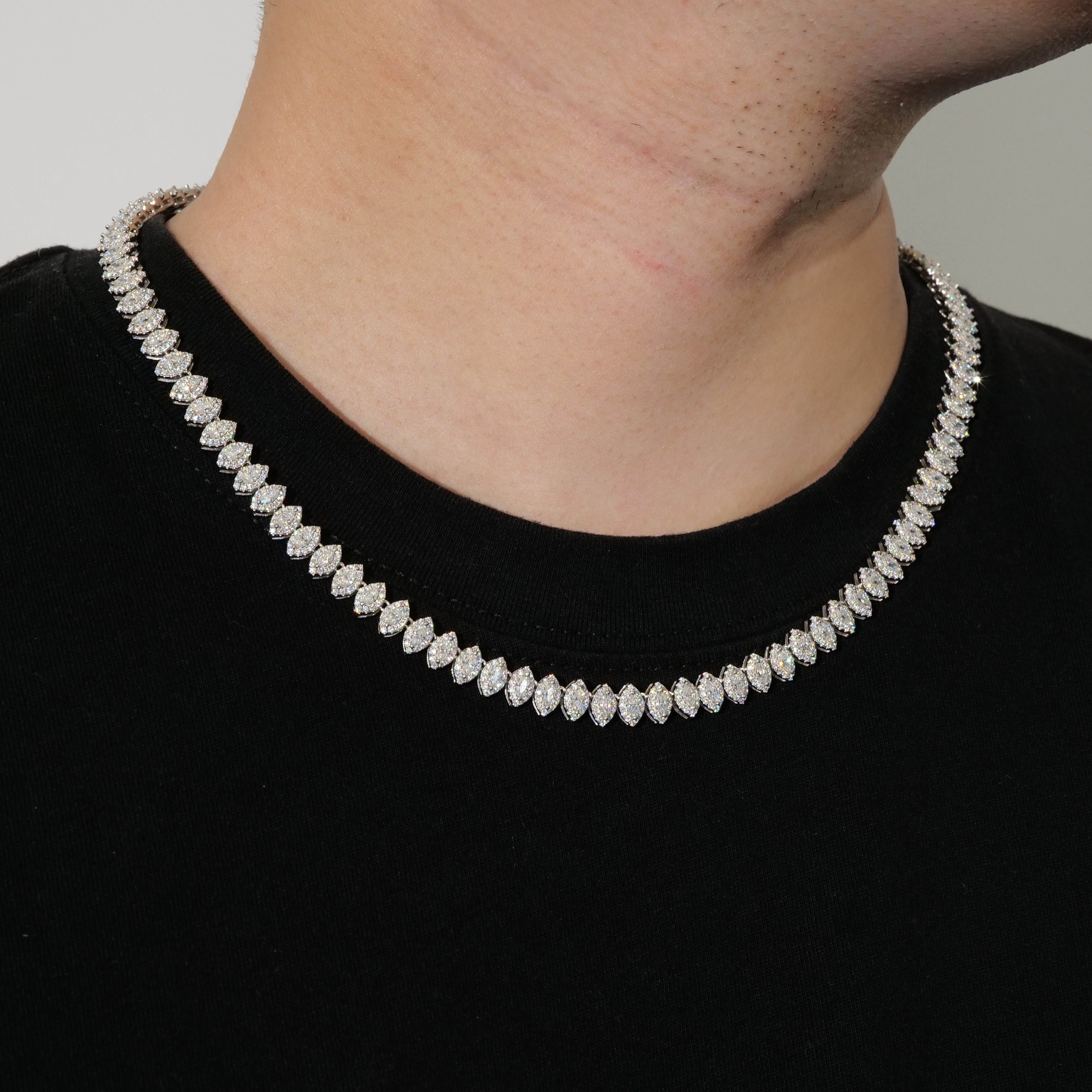 Minimalist Marquise Shape Full of Moissanite Necklace Make Continue to Shine Exquisitely for Lovers and Routine Business Attire