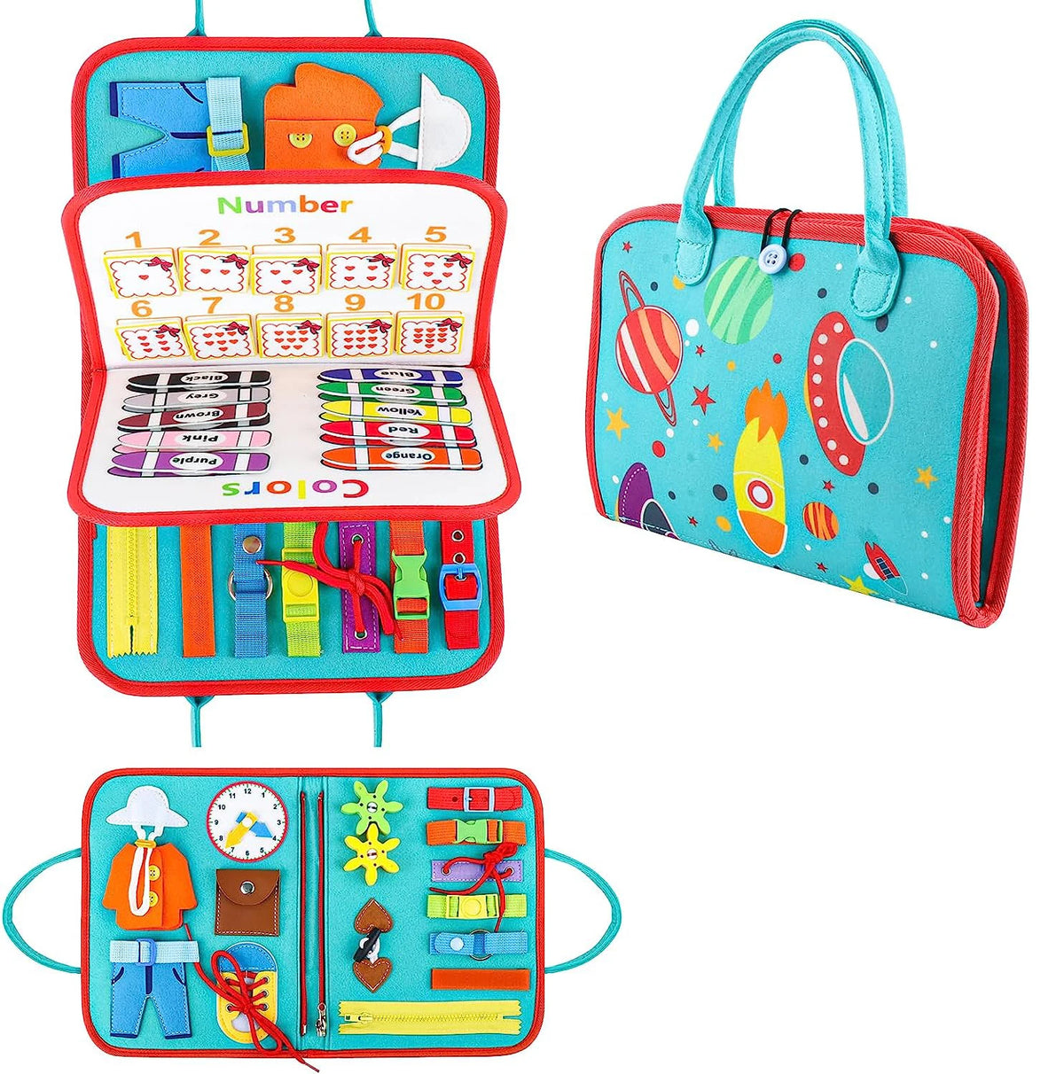Montessori Space Busy Board for 1 2 3 4 Year Boys & Girls Gifts Sensory Toys for Toddlers 1-3 Autism Educational Travel Toy MegaBDM