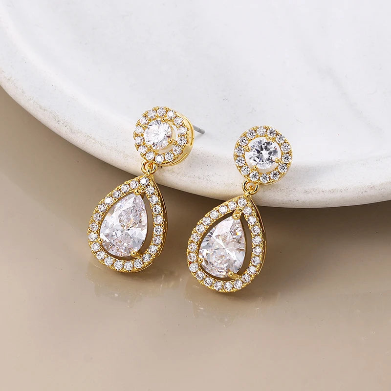Weiman New Arrival Dainty Bridal Wedding Drop Earring Shiny Cubic Zirconia Jewelry Gold Plating Trendy Style for Parties Wedding