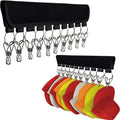 Folding Clothes Hat Organizer Hanger Cap Holder with 10 Steel Clips Black Eco-Friendly Wall Mount Hook and Loop for Home Use