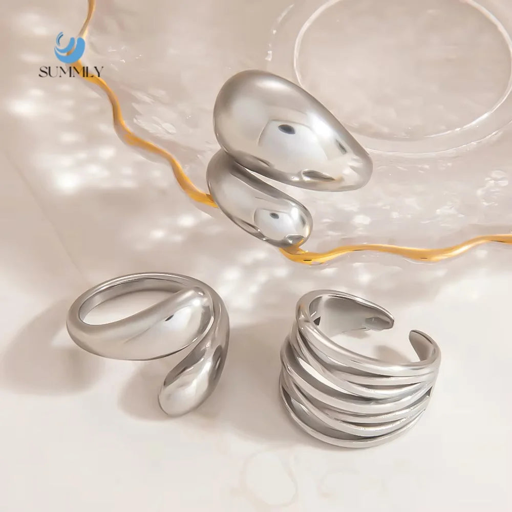 SUMMLY Vintage Silver Stainless Steel Open Irregular Ring Fashion Wholesale Personalized Fashion Jewelry