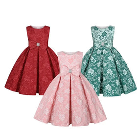 Modest Girl's Princess Floral Wedding Dress Performance Evening Party Dress Down Skirt for Kids Baby Children C0061