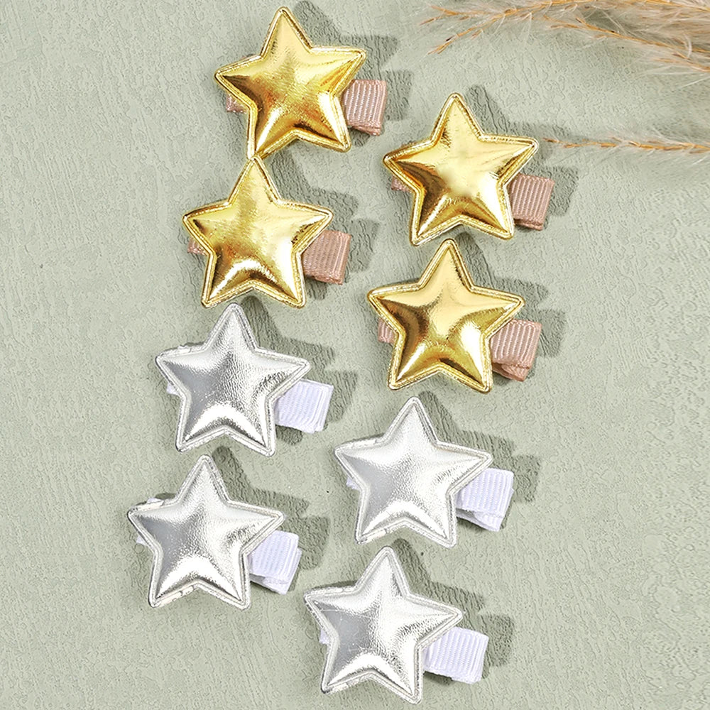 CN 8Pcs Leather Hair Clip Mini Star Heart Hair Pins Soft Clip Girls Kids Hair Accessories