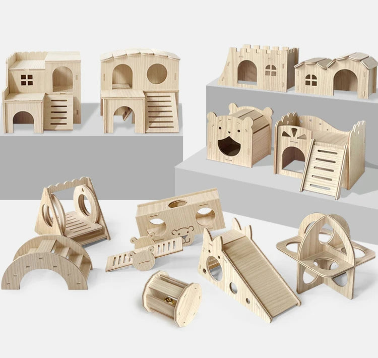 Detachable Guinea Pig Sport Exercise Toys Wooden Hamster Toys Set Animals Seesaw Rainbow Bridge Swing Dwarf Hamster Cage