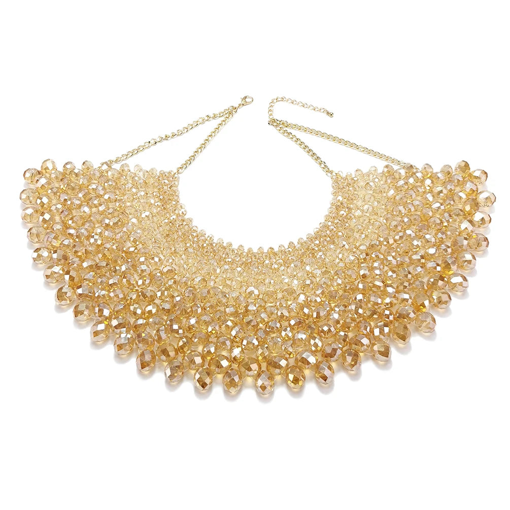 Luxury Handmade Crystal Beaded Necklaces Bib Collars Shiny Beads Scarf Necklace Choker Women Shawl Wedding Dress Jewelry