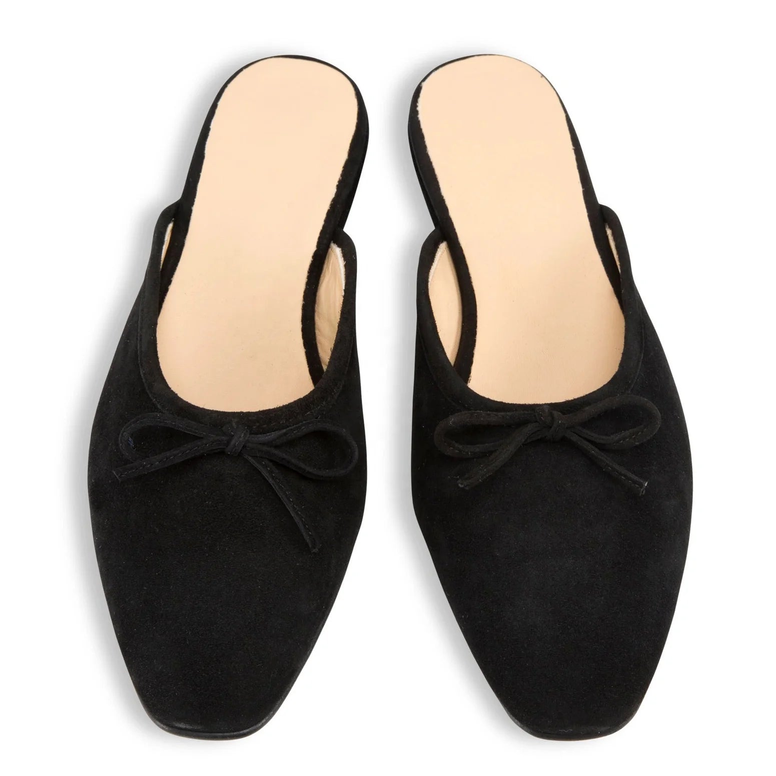Women Square Toe Summer Fashion Classic Bow Tie Genuine Leather Flat Mule Slides Rubber Outsole Slip-On