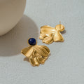 J&D Gold Plated Stainless Steel Freeform Fan Lapis Lazuli Earrings Edgy Urban Boho Hypoallergenic Artisan Jewelry for Women