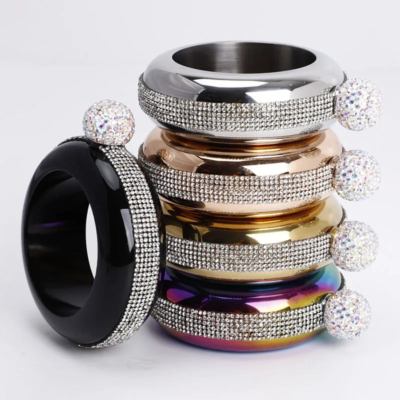 3.5OZ Mini Bracelet Bangle Flask with Handmade Crystal 304 Stainless Steel Metal American Style for Women Business Gifts