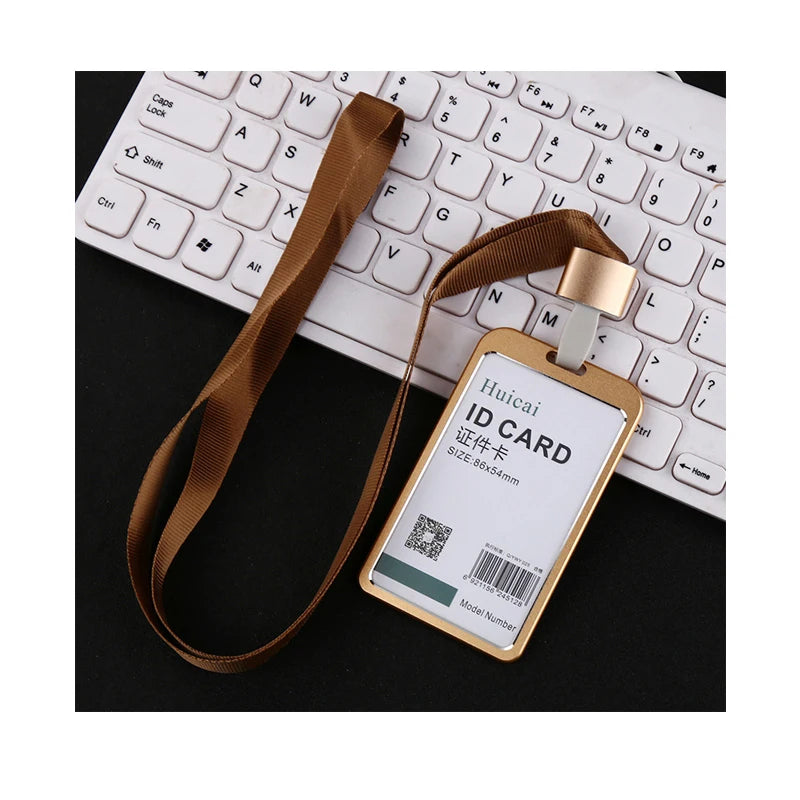 Company Employess Tag Aluminum Alloy Badges Holder for Office Staff ID Card Clear Pass Name Work Credentials Sleeve Hang Lanyard