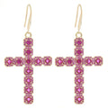 14k Gold Rhinestone Cross Dangle Earrings Wedding Accessories Party Jewelry
