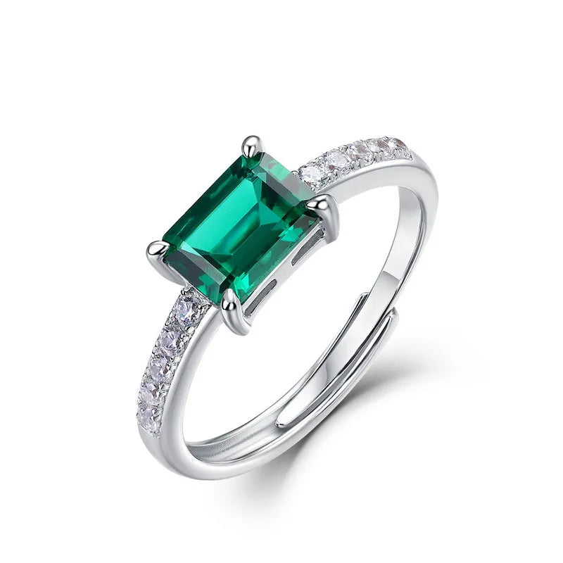 New Arrivals Square Emerald Ring S925 Sterling Silver Retro Opening Luxurious Wedding Ring Jewelry