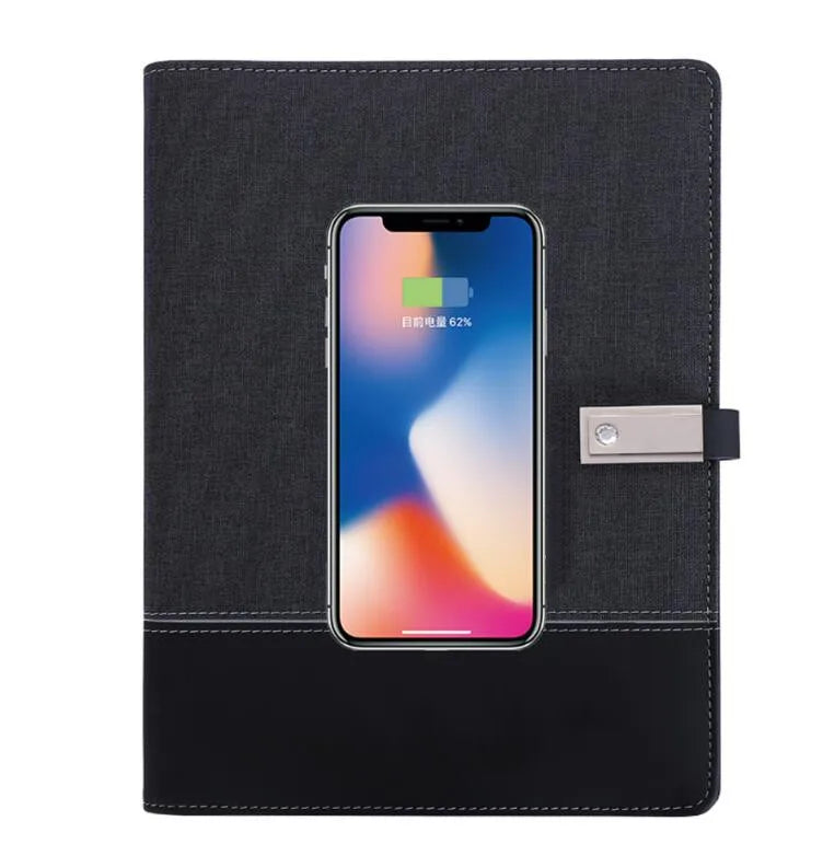 Luxury Electronic Product Ideas 2026 Magnetic Button Wireless Charger Power Bank Notebook with USB and Lamp for Business Men