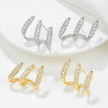 Korean Niche Design Creative Zirconia 3 Layers Claw Stud Earrings Women Quality Light Luxury Zircon Cz Curved Cuff Clip Earrings