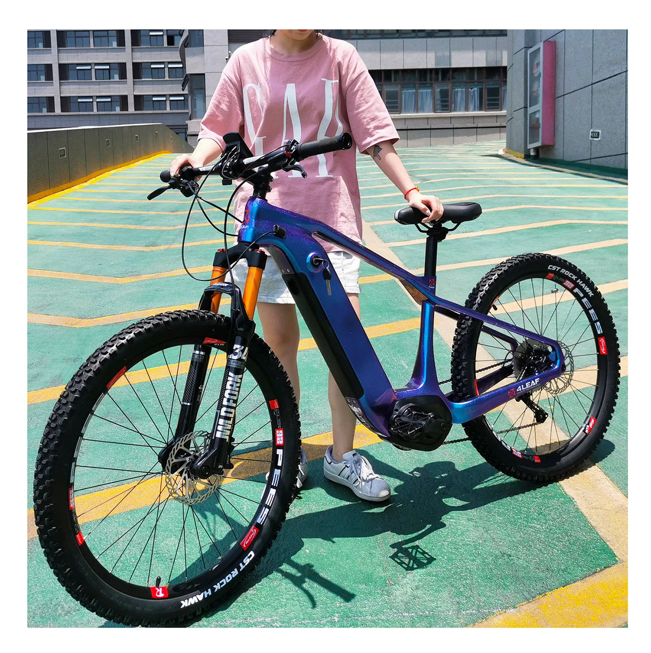 Electric Mountain Bike 26/27.5 Aluminum Rim Carbon Fiber Frame 350W Mid Motor for 10 Speed Hydraulic Disc Brakes for Adults