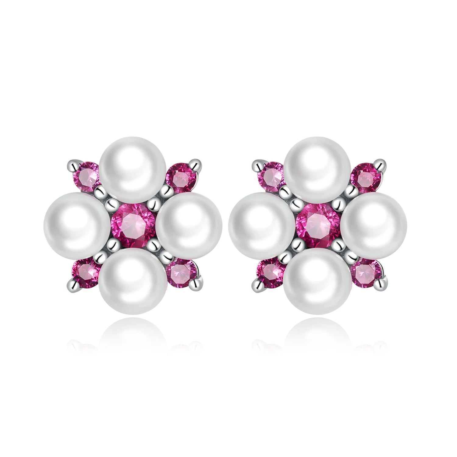 New Design 925 Sterling Silver Bright Shell Pearl Bead Earrings for Women Flower Stud Earrings Wedding Gift Fine Jewelry SCE1429