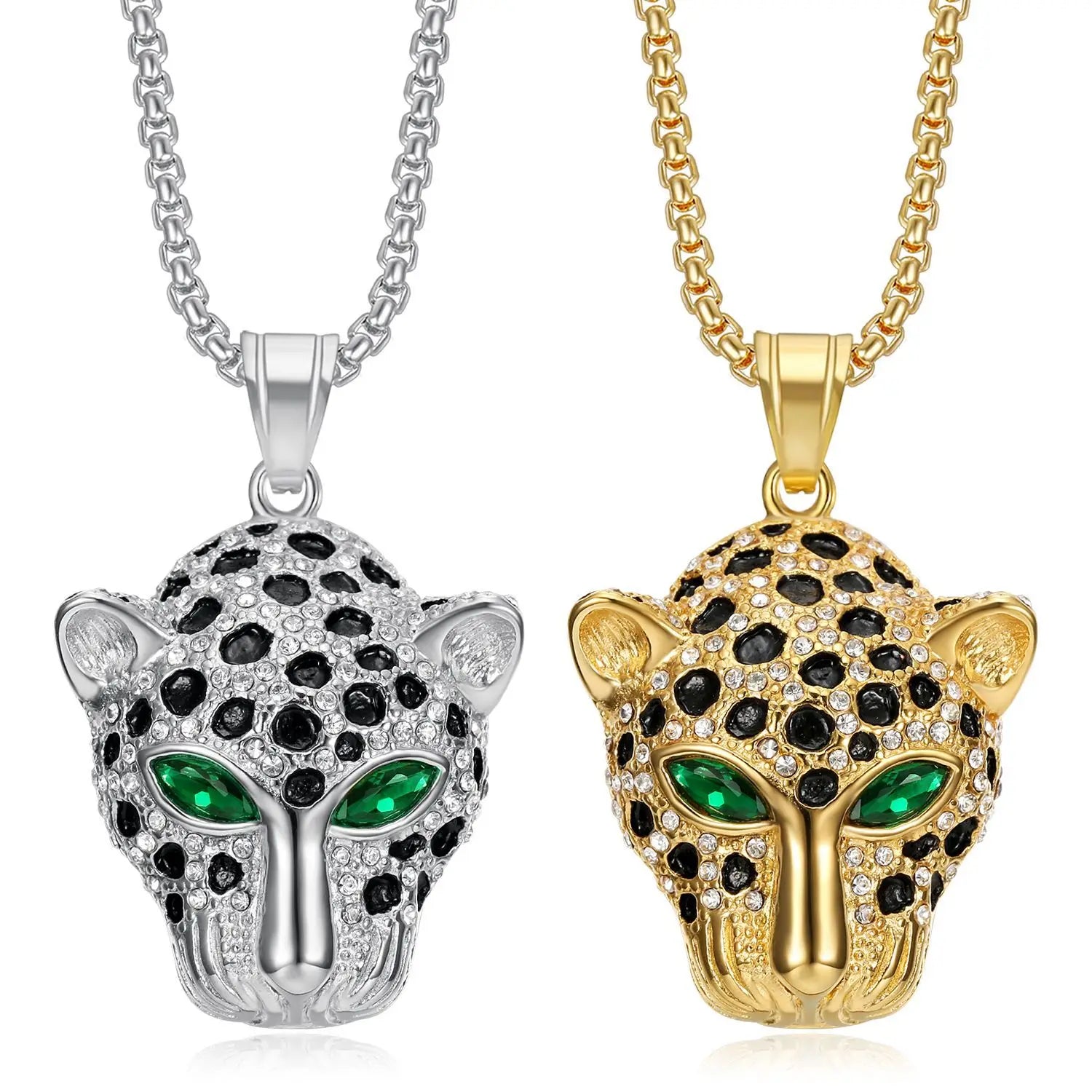 Unisex Fashion Animal Charms Jewelry Red Eyes Leopard Head Hip Hop Stainless Steel 18K Gold Plated Pendant Necklace for Gift