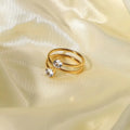 White Zircon Stainless Steel Rings Women Fashion Jewelry 2 Layered 18k Gold Plated Opening Adjustable Rings
