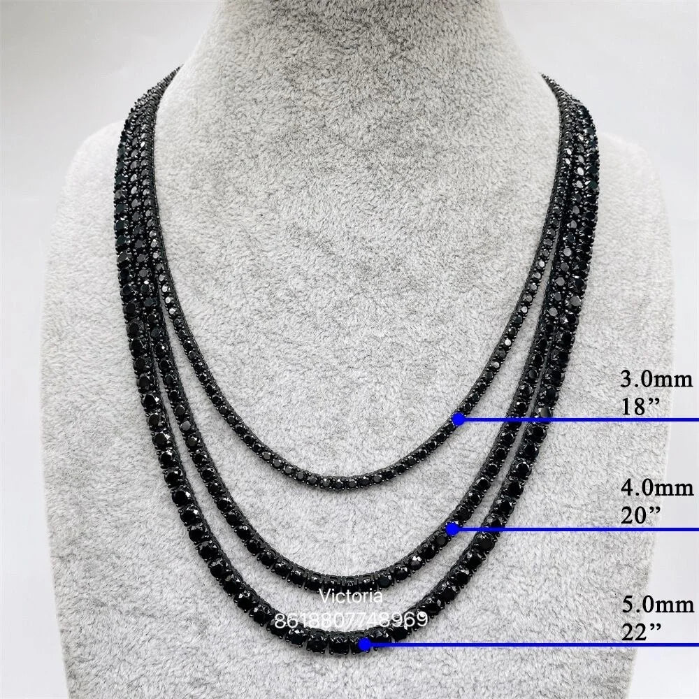 New Fashion Hip Hop Iced Out Men Necklace S925 Sterling Silver 3MM 4MM Black Colored Moissanite Tennis Chain