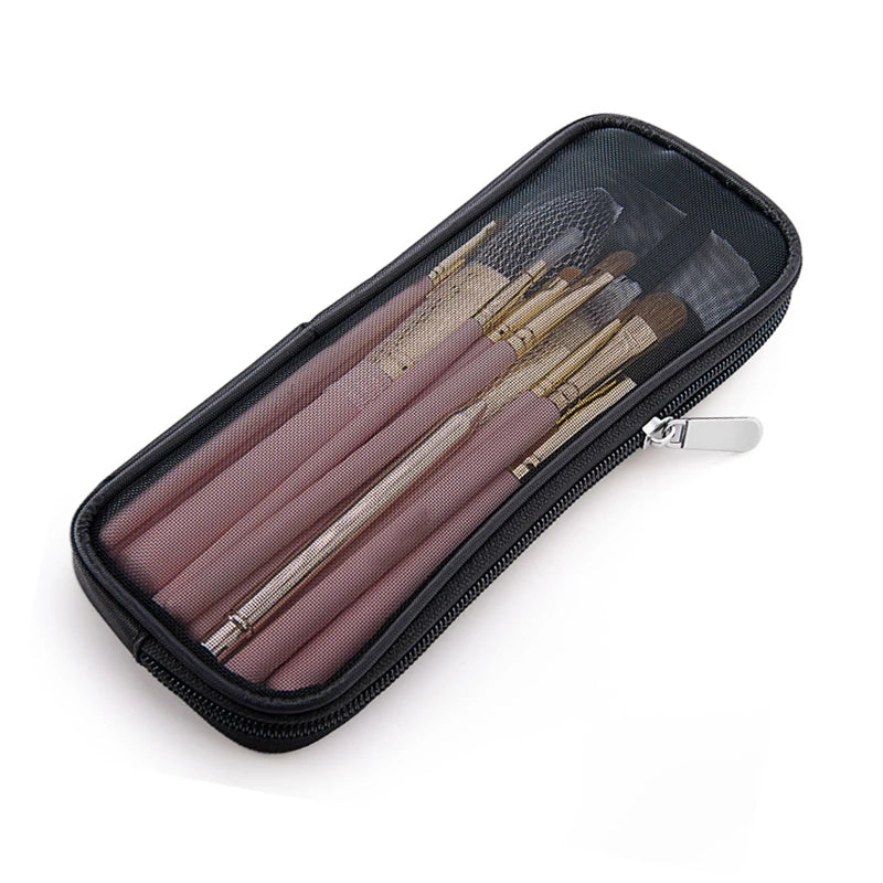 2024 Portable Makeup Brushes Holder Case Beautiful Mesh Cosmetic Organizer Pouch Zipper Closure Reusable Practical for Women