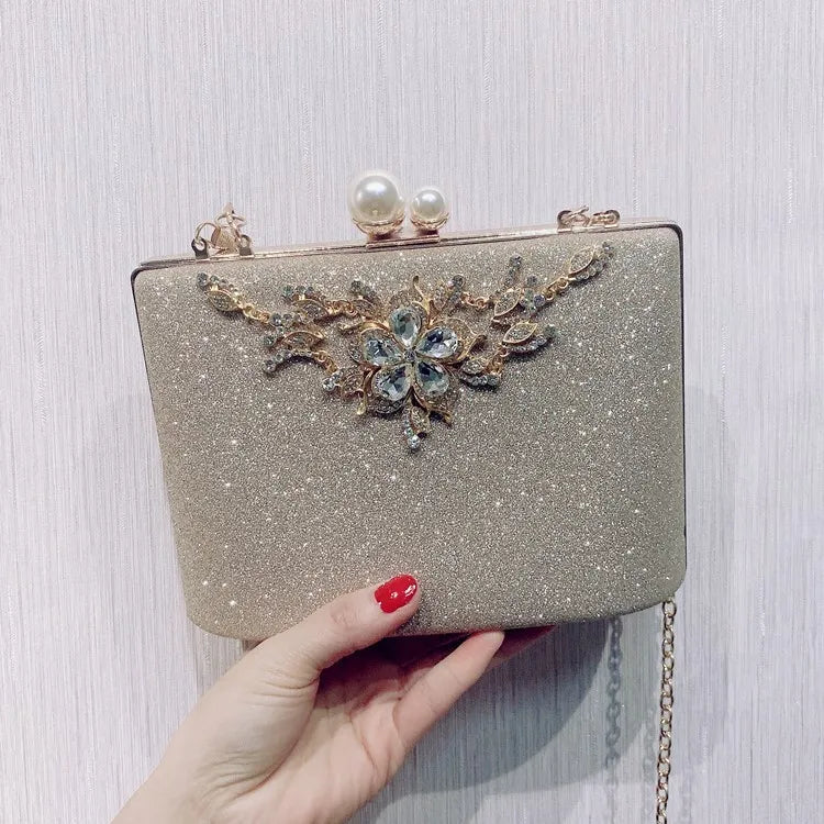 Fashion Synthetic Leather Diamond Dinner Evening Clutch Shoulder Bags for Women with Hasp Closure