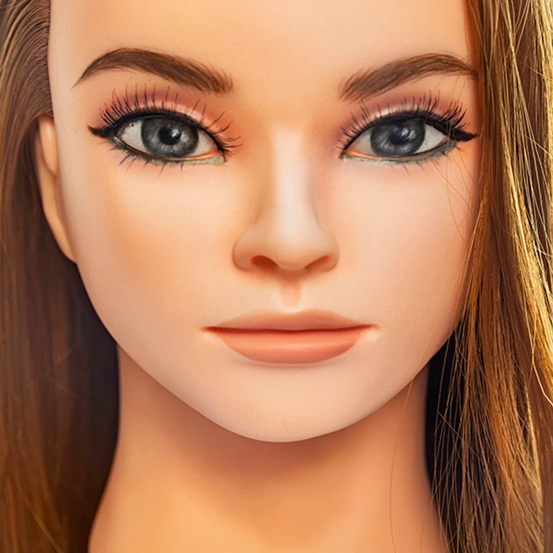 Factory Human Hair Training Head PVC Synthetic Makeup Silicone Face Chemical Fiber Teaching Head