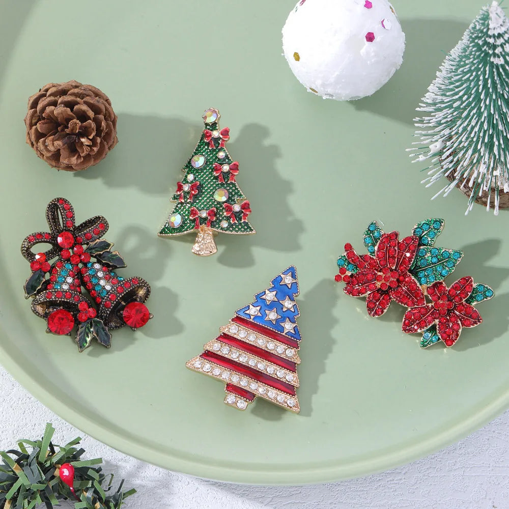 Fashion Jewelry Brooches Women Rhinestone Crystal Red Enamel Mix Style Christmas Tree Brooch Pin Back Brooch