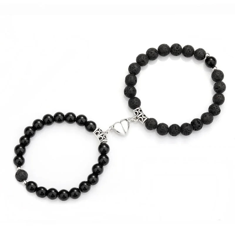 Wholesale Fashion Gemstone Stone Beaded Bracelet Natural Jewelry Heart 8mm Energy Beads Magnetic Couple Bracelets for Lovers