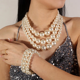 Cross-border Europe and the United States Collarbone Pearl Necklace Set Cross-border Exaggerated Multi-layer Pearls Mom Jewelry