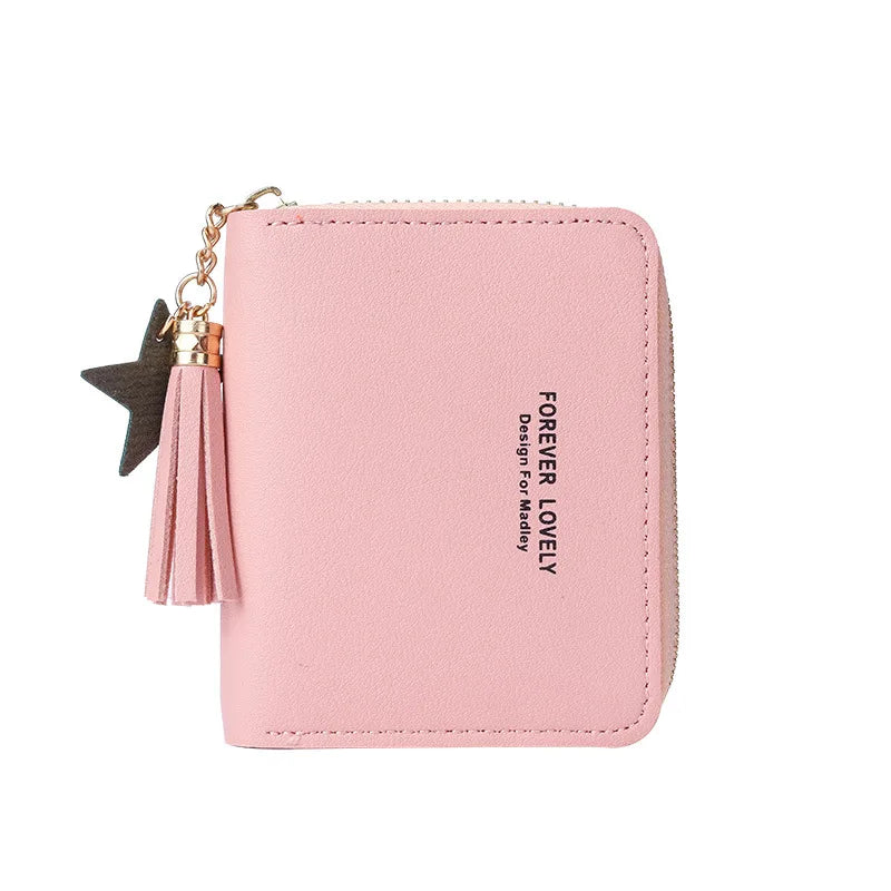 Factory Outlet Fashion Minimalist Slim Pocket Short Zipper Closure PU Leather Chains Women's Keychain Wallet Card Holder