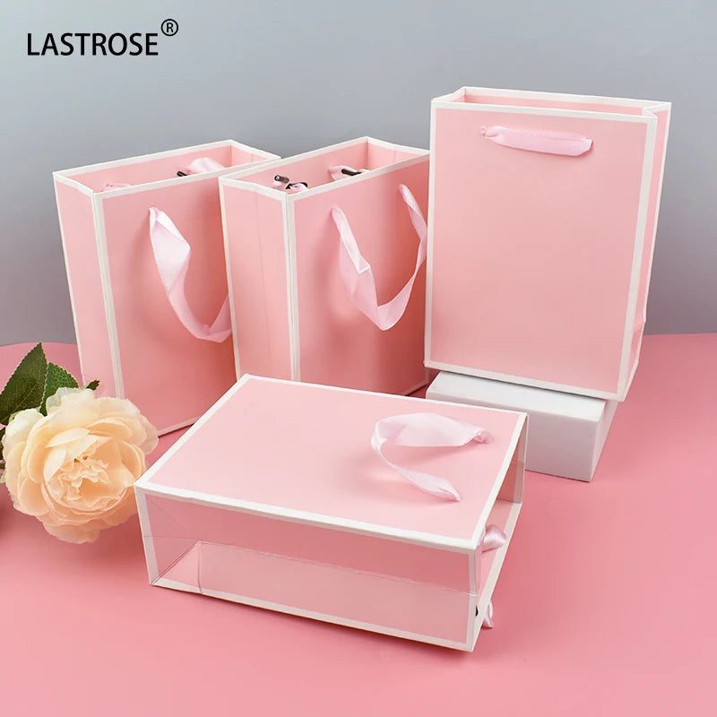 Luxury Shopping Gift Packaging Jewelry Boutique Clothing Lashes Paper Bags Private Label Pink Matte Paper Bags