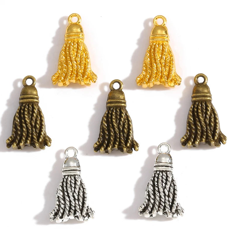 Antique Silver Color Metal Alloy Tassel Charms Pendants Necklace Beads for DIY Big Hole Beads Bracelets Charms J126