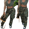 Wholesale Ladies Fashion Baggy Multi Pockets Women's Cargo Pants Casual Patchwork Plus Size Camouflage Camo Pants Women Clothes