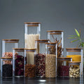 Airtight Cylinder Round Bamboo Lid High Borosilicate Container Small Glass Food Storage Containers for Cookie Nuts Rice