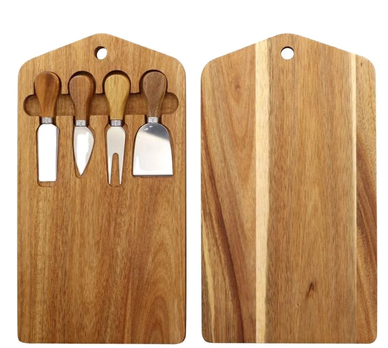 Natural Original Large Cheese Board Acacia Wood Chopping Pizza Cutting Wooden Cheese Board with Knives Fork