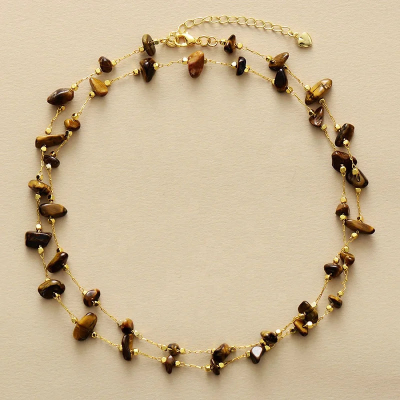 Romantic Gold Plated Brass Chain Beads Necklace Elegant Jewelry Random Raw Gems Heart-shaped Labriat Wedding Anniversary Gifts