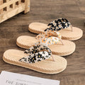 Summer Women Girls Ladies Flowers Outdoor Flat Faux Straw Flip Flops Slides Slipper Sandals