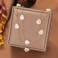 Luxury Shiny Stainless Steel 18k Gold Pear Pendant Necklace Women Dainty Geometric Fringe Pearl Necklace