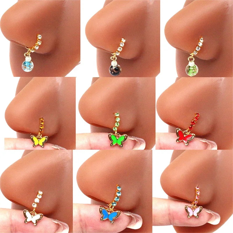 Gaby New Arrive  Gold Nose Ring Hoop Dollar butterfly Design  Stainless Steel  Nose Ring  Dangle  Nose Hoop  Piercing  Jewelry