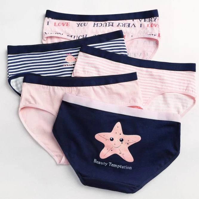HD037 Women High Cut Low-Rise Knitted Cotton Panties Cute Cartoon Printing Everyday Plus Size Briefs for Ladies