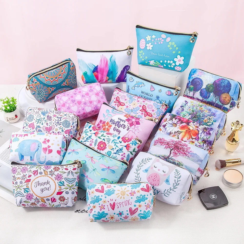 Large Capacity PU Leather Printing Travel Make up Pouch Portable Waterproof Zipper Cosmetic Bag for Women